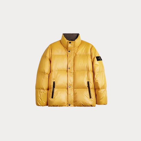 Men’s Yellow 90% White Duck Down Jacket – Warm Stand Collar Puffer Coat for Fall & Winter Casual Outerwear